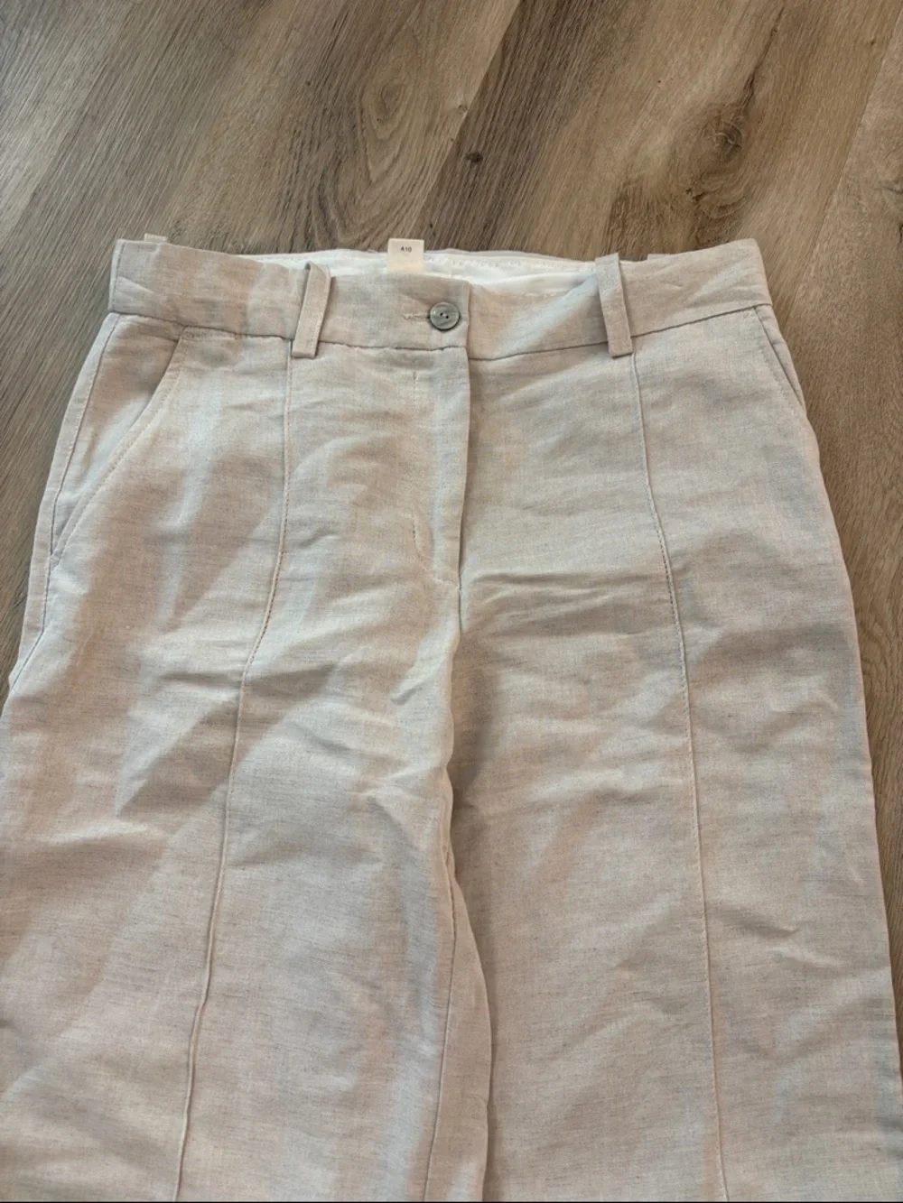 H&M High-Waisted Linen-Blend Wide-Leg Trousers - Size 6 beach lagenlook neutral